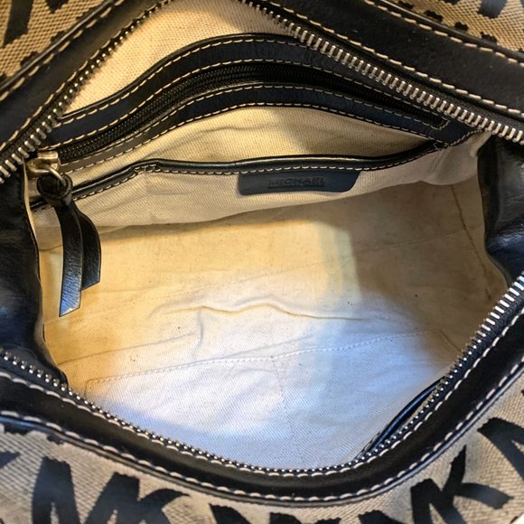 SOLD! MICHAEL KORS Black & White Signature Canvas Buckle-Trimmed Satchel - Picture 8 of 13